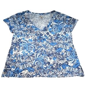 Lilly Pulitzer Meredith  V-Neck Tee Size XL in Low Tide Navy Pandarama